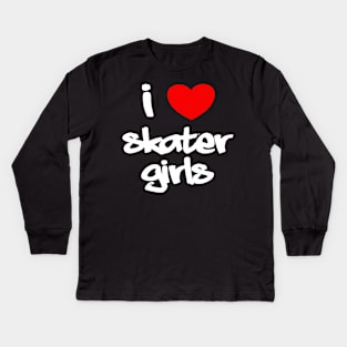 I Heart Skater Girls (Graffiti, white text) Kids Long Sleeve T-Shirt